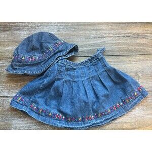 Vintage Baby Gap Denim Skirt Set Girls 12-18 Months Blue Jean Embroidered Y2K